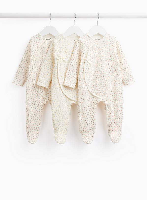 Cream Ditsy Floral Print Wrap Front Sleepsuits 3 Pack 6-9 months